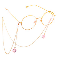Gold-colored metal non-slip chain, with pendant pink crystal, for glasses and masks GL563