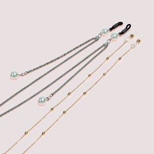 Metal non-slip chain set 2-piece, with pearl and beads, for glasses and masks GM008