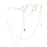 Gold-colored metal non-slip chain, with pendant butterfly with zircon, for glasses and masks GL807