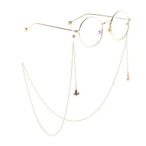 Gold-colored metal non-slip chain, with pendant butterfly with zircon, for glasses and masks GL807