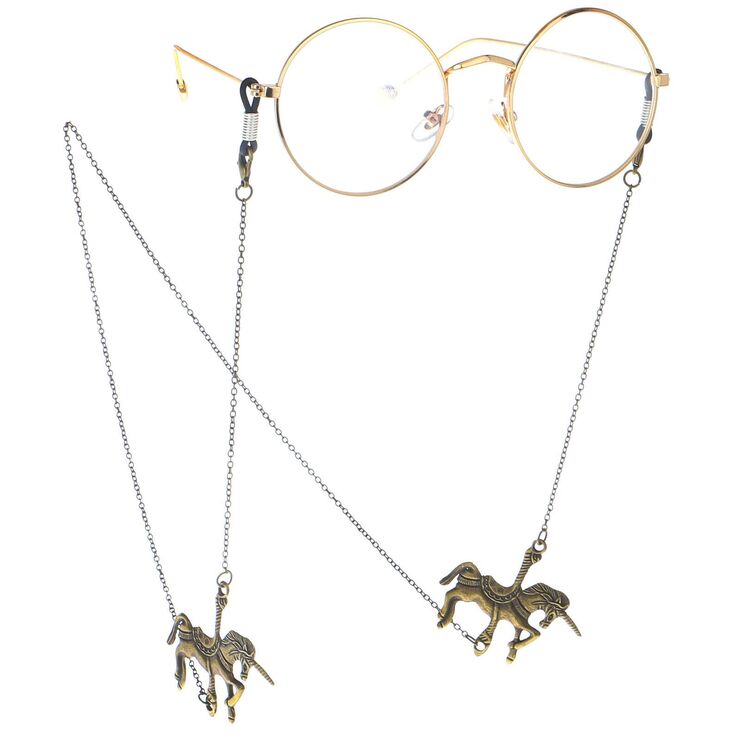 Bronze-colored metal non-slip chain, with unicorn horse, for glasses and masks GL121