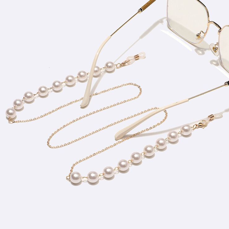 Gold-colored metal non-slip chain, with pearl 10 mm, for glasses and masks GL1452