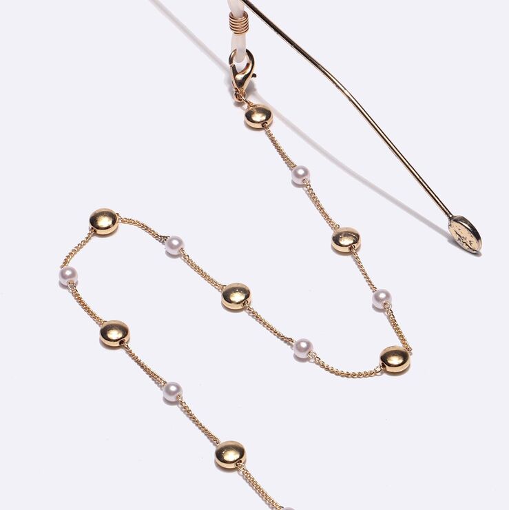 Gold-colored metal non-slip chain, with round gold and pearl, for glasses and masks GL1413