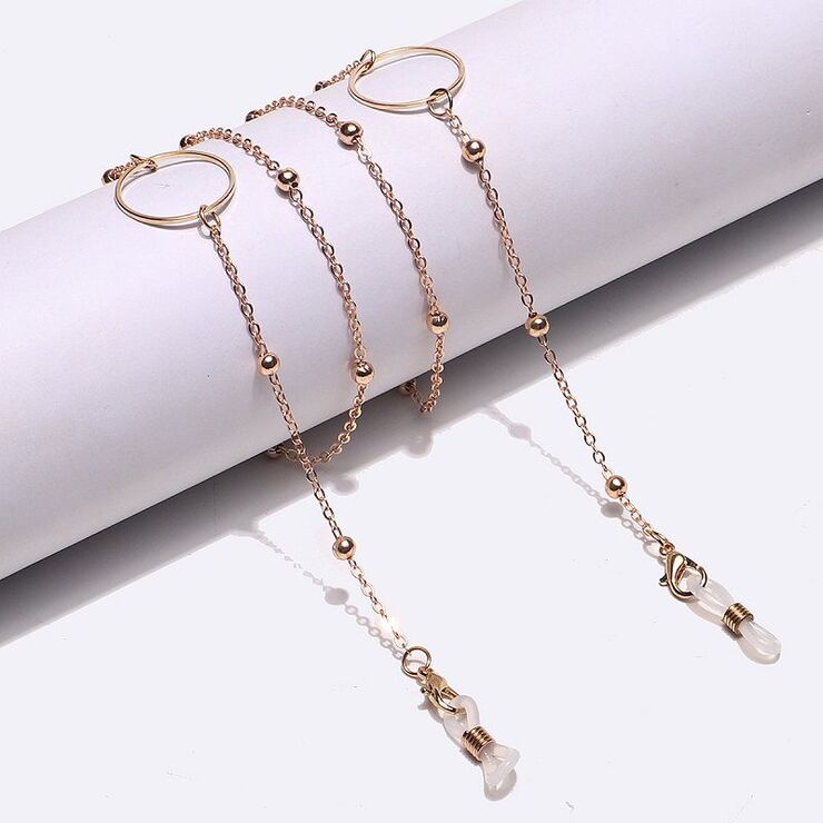 Gold-colored metal non-slip chain, with rings and beads, for glasses and masks GL1025