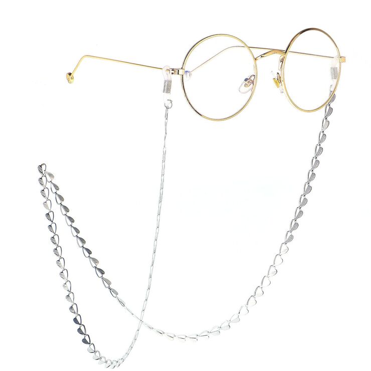 Steel-colored metal non-slip chain, with heart, for glasses and masks GS011
