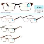 Ready-made metal frame blue ray cut glasses with spring hinges Vizzini V7033, diopters from +0.75 to +5.00 (step 0.25)