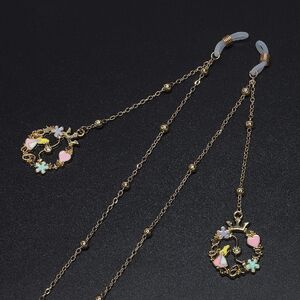 Металлическая нескользящая цепочка золотого цвета, с кулоном цветочная девочка и бусинами, для очков и масок GL577