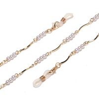Gold-colored metal non-slip chain, with white pearl and curved stick, for glasses and masks GL1544