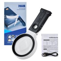 Складная лупа с универсальной подсветкой, увеличительное стекло с ручкой 7068A-XX, диаметр 90 мм, увеличение: 5Х, 25Х