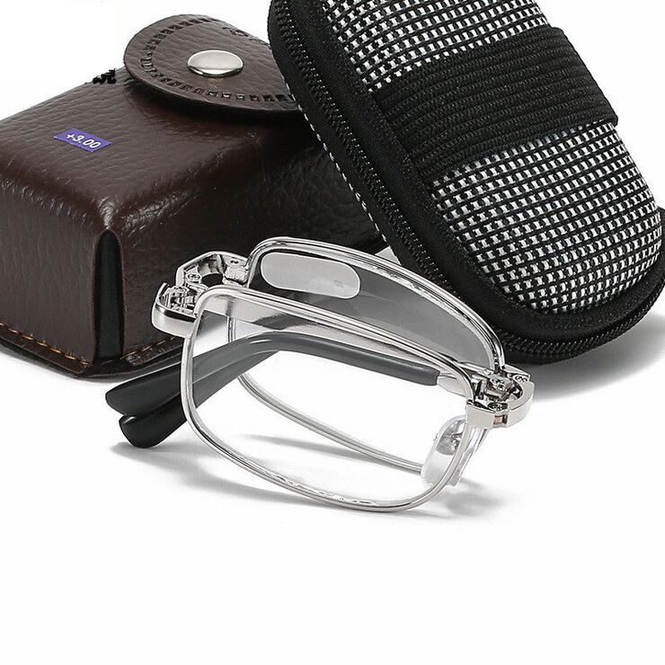 Очки металлические складные для чтения JY303 с футляром, диоптрии от +1.00 до +4.00, РМЦ=62-64