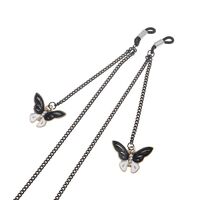 Black-colored metal non-slip chain, with pendant butterfly, for glasses and masks GL837