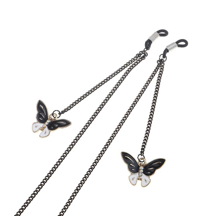 Black-colored metal non-slip chain, with pendant butterfly, for glasses and masks GL837