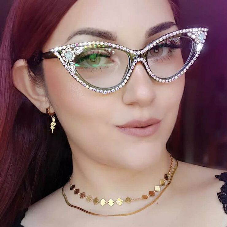 Plastic glasses with blue light protection and rhinestones for women 97073镶钻-PN