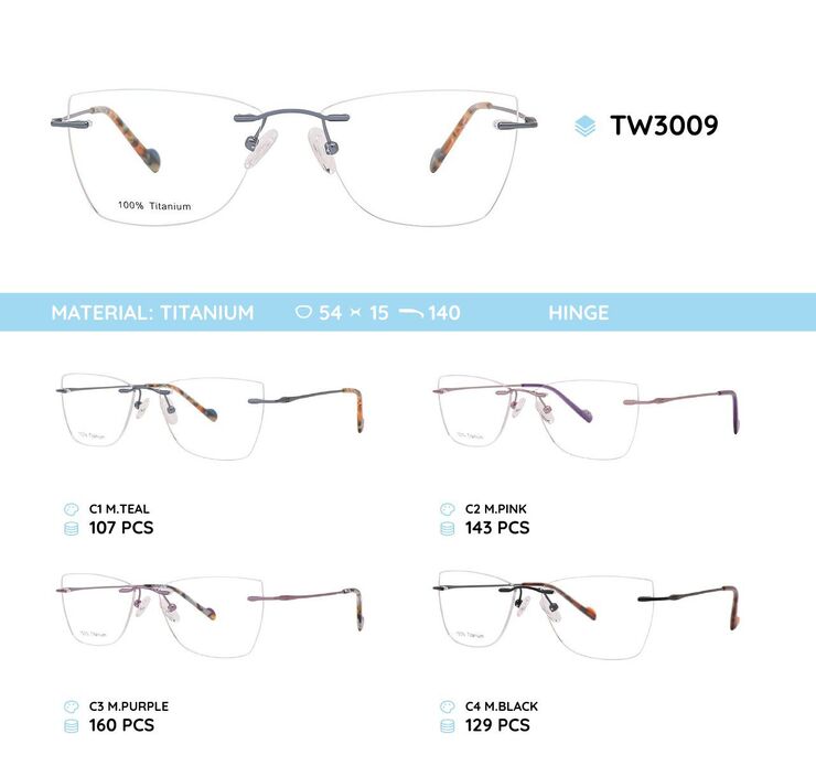 Rimless titanium metal frame TW3009