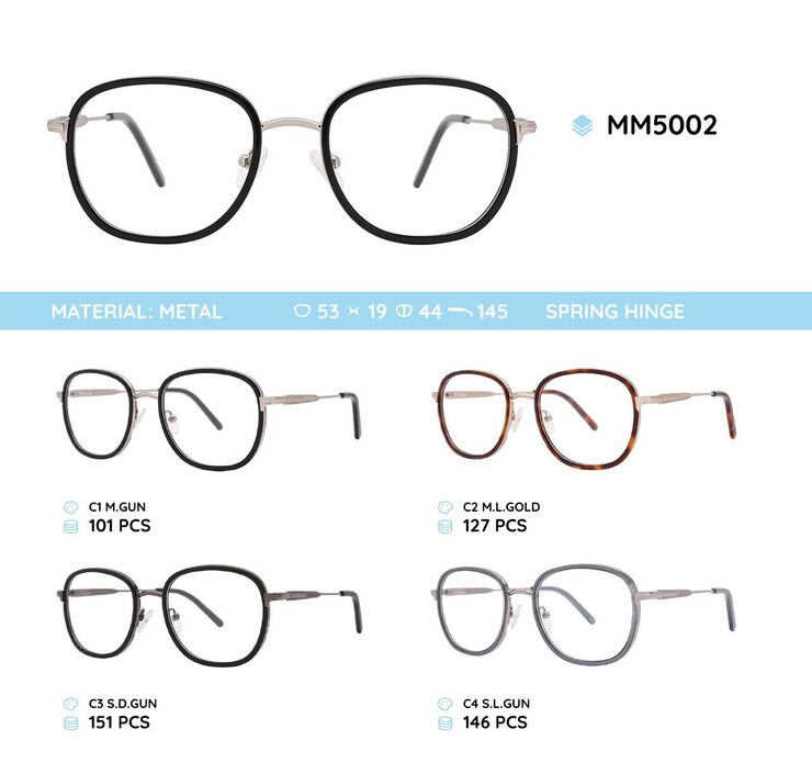 Metal men's frame for glasses with spring hinges MM5002