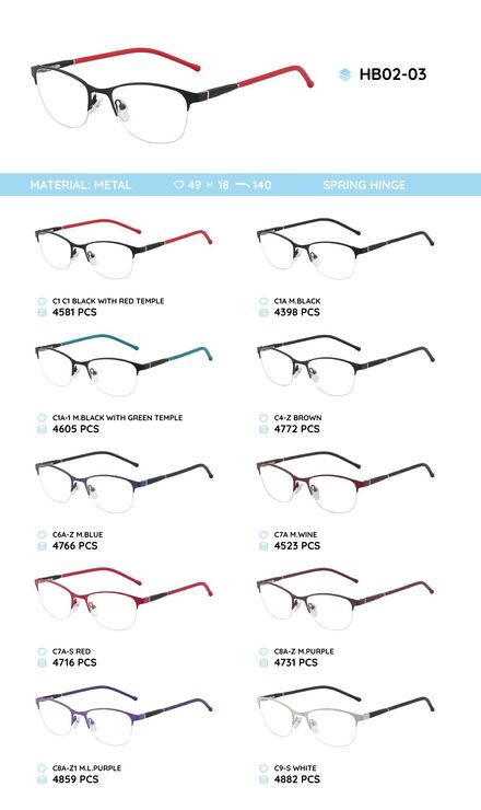 Металлическая оправа с дужками из материала TR-90 HB02-03