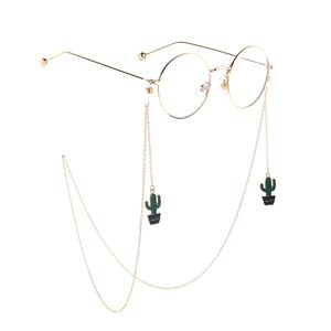 Gold-colored metal non-slip chain, with pendant cactus, for glasses and masks GL810