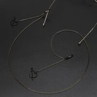 Black-colored metal non-slip chain, with pendant hollow heart-piercing, for glasses and masks GL543