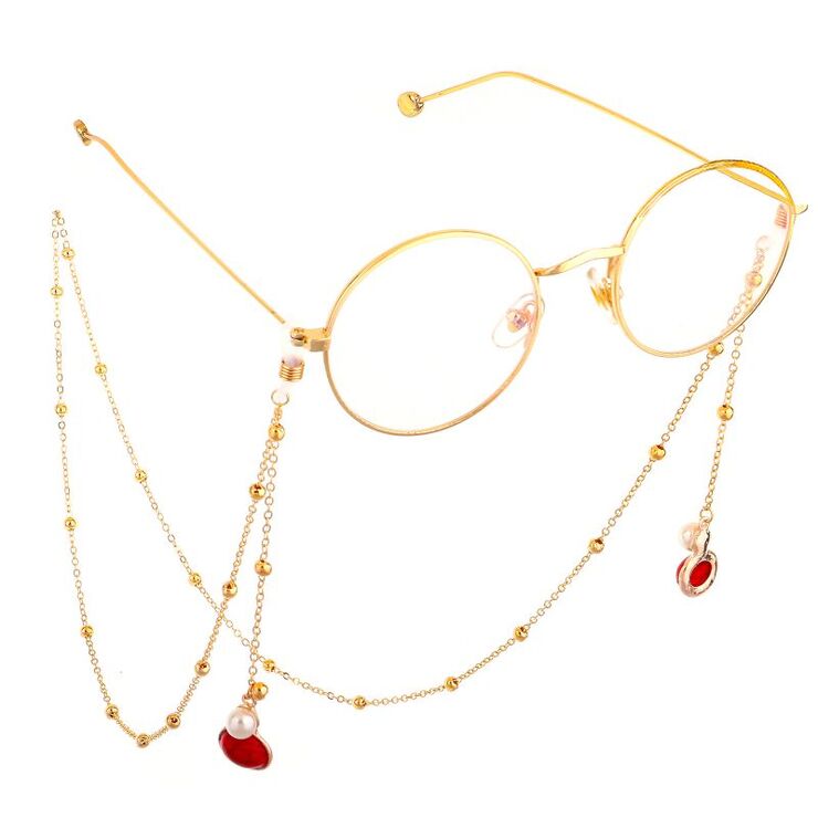 Gold-colored metal non-slip chain, with pearls, for glasses and masks GL572