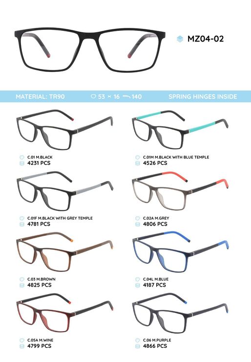 TR-90 plastic frames for glasses, with spring hinges MZ04-02