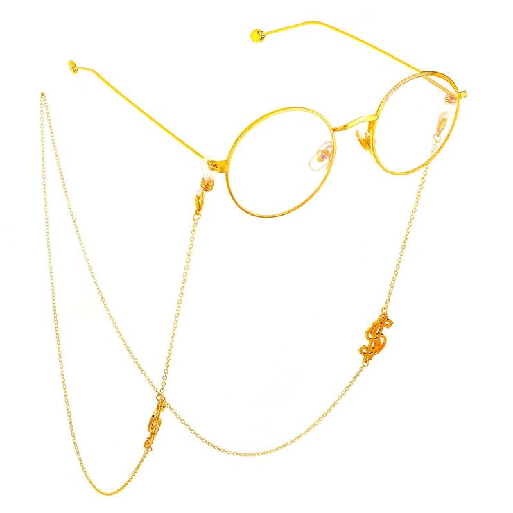 Gold-colored metal non-slip chain, with dollar sign, for glasses and masks GL552