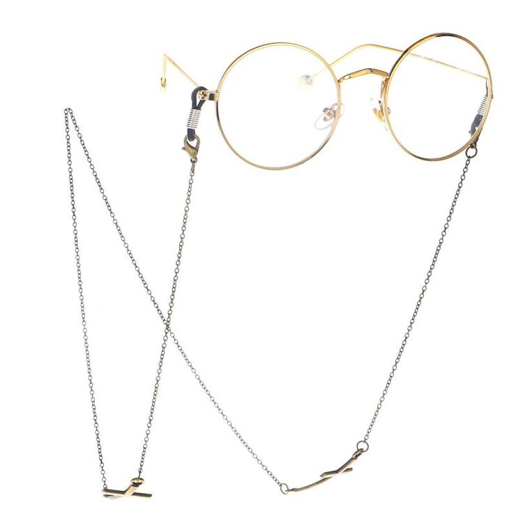 Bronze-colored metal non-slip chain, with a cross, for glasses and masks GL124