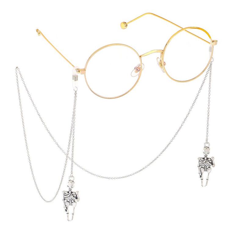 Металлическая нескользящая цепочка серебряного цвета, с подвеской в виде скелета, для очков и масок GL402