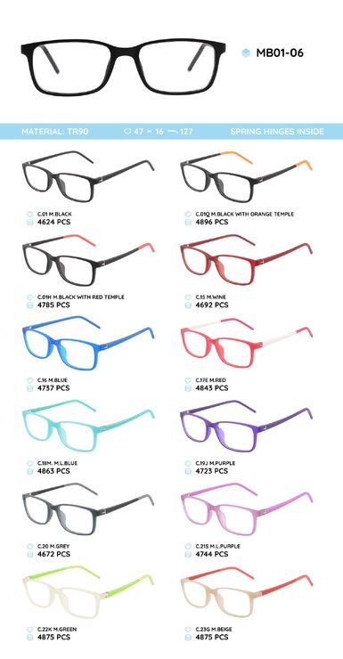 TR-90 plastic frames for glasses, with spring hinges MB01-06