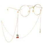 Gold-colored metal non-slip chain, with cherry pendant, for glasses and masks GL242