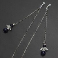 Silver-colored metal non-slip chain, with pendant black natural stone , for glasses and masks GL272