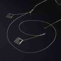 Gold-colored metal non-slip chain, with pendant multi-layer square, for glasses and masks GL870