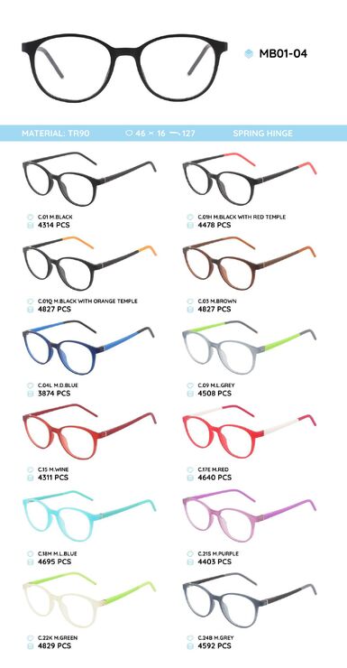 TR-90 plastic frames for glasses, with spring hinges MB01-04