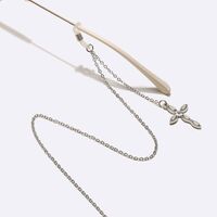 Silver-colored metal non-slip chain, with a cross-shaped pendant, for glasses and masks GL1727