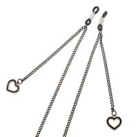 Black-colored metal non-slip chain, with pendant hollow heart, for glasses and masks GL366