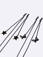 Металлическая нескользящая цепочка черная, комплект из 2-х цепочек с черной звездой и бабочкой, для очков и масок GM003