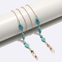 Gold-colored metal non-slip chain, with turquoise leavs and beads, for glasses and masks GL1742