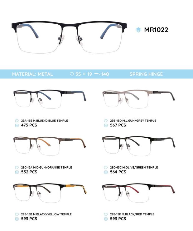 Металлическая оправа с дужками из материала TR-90 со встроенным флексом MR1022