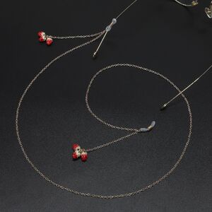 Gold-colored metal non-slip chain, with pendant strawberry, for glasses and masks GL668