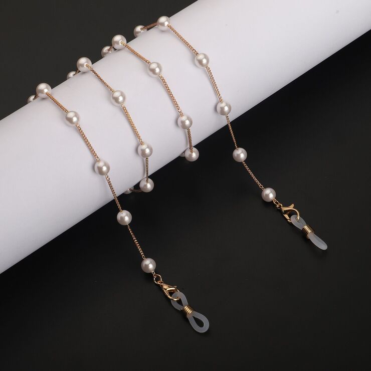 Gold-colored metal non-slip chain, with pearl, for glasses and masks GL878