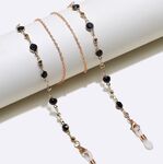 Gold-colored metal non-slip chain, with black crystal and pearl, for glasses and masks GL1392
