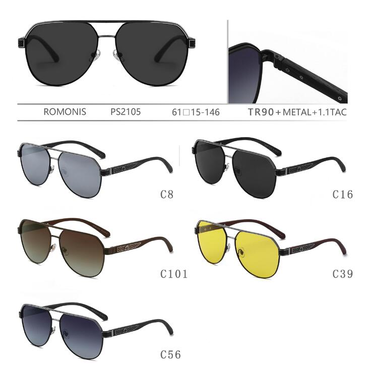 Polarized metal + TR90 sunglasses for men Romonis PS2105-R