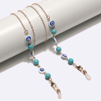 Gold-colored metal non-slip chain, with turquoise beads and blue eyes, for glasses and masks GL1741