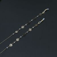 Gold-colored metal non-slip chain, with rose and crystal, for glasses and masks GL715