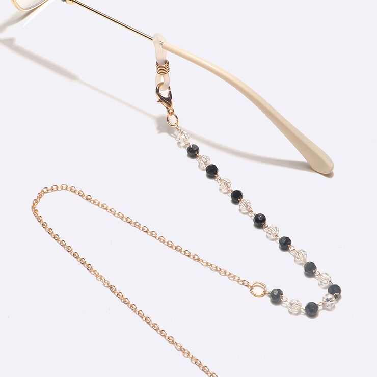 Gold-colored metal non-slip chain, with black and white crystal, for glasses and masks GL1596