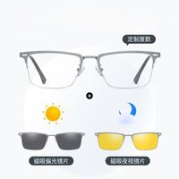 Оправа металлическая с защитой от синего света + 2 магнитные солнцезащитные насадки (клипон) 7652-GT