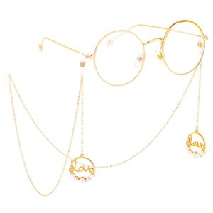 Gold-colored metal non-slip chain, with pendant letter LOVE and pearl, for glasses and masks GL390