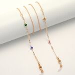 Gold-colored metal non-slip chain, with oval, flowers and crystal, for glasses and masks GL1860