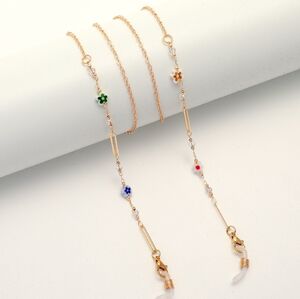 Металлическая нескользящая цепочка золотого цвета, с овалами, цветами и кристаллами, для очков и масок GL1860