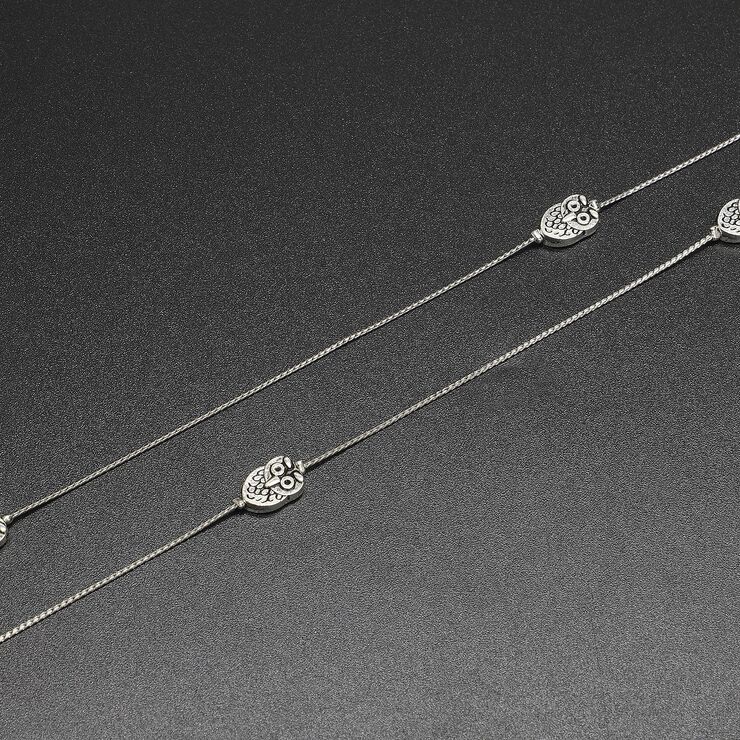 Silver-colored metal non-slip chain, with pendant owl, for glasses and masks GL400-1