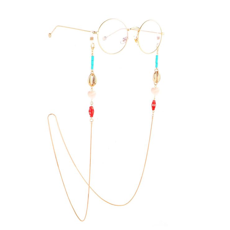 Металлическая нескользящая цепочка золотая змеиная, с ракушками, для очков и масок GL896